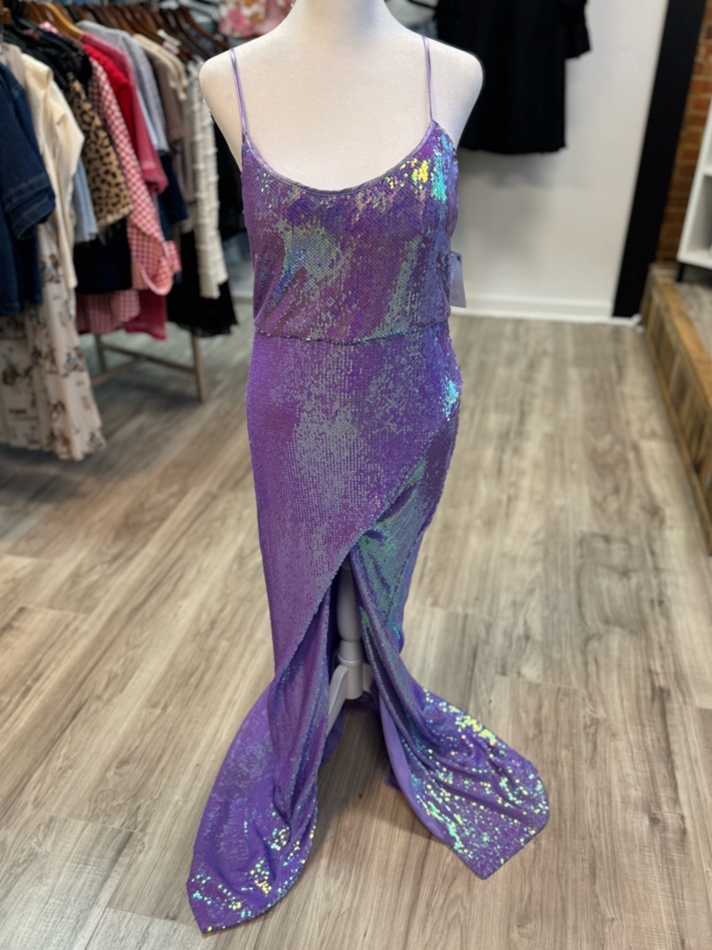 Sparkle Iridescent Purple Sequin Prom Dress